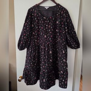 Navy Floral Corduroy Dress
